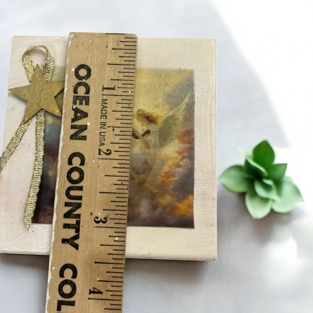 Handmade Wooden Box with Angel Artwork and Gold Star Accent